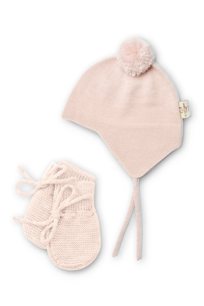 Copenhagen Colors Soft Pink Merino Knitted Bonnet + Mittens