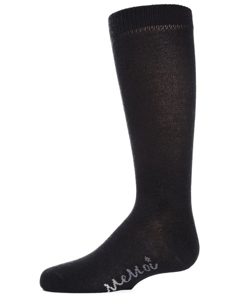 Memoi Girls Black Ribbed Classic Cotton Knee Sock