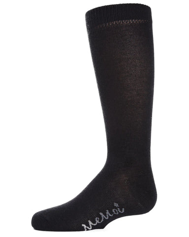 Memoi Girls Black Ribbed Classic Cotton Knee Sock