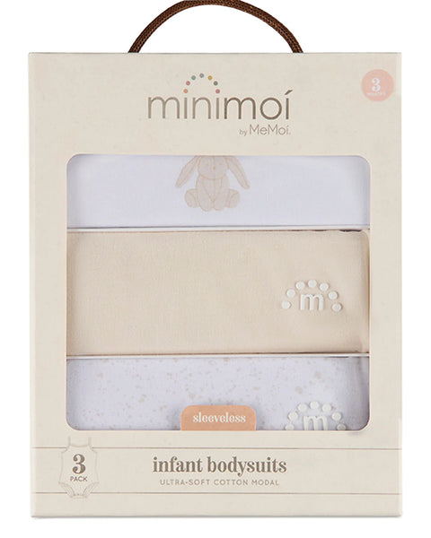 Minimoi White/Tan Playful Bunny Bodysuits