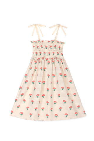 Mipounet Ecru/Coral Jacquard Smocked Coraline Dress