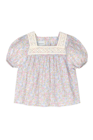 Mipounet Blue/Multicolor Voile Mila Lace Blouse + Short Set