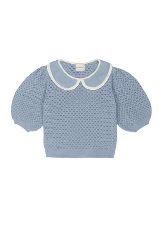 Mipounet Blue Openwork Collared Carola Sweater