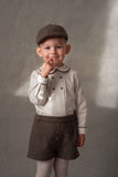 Popelin Sand Panelled Shirt with Baby Collar