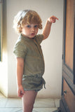 Popelin Green Linen Shirt Style Romper