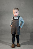Popelin Grey Herringbone Woolen Contrasting Dungarees