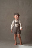 Popelin Brown Oxford Embroidery Applique Short Dungaree