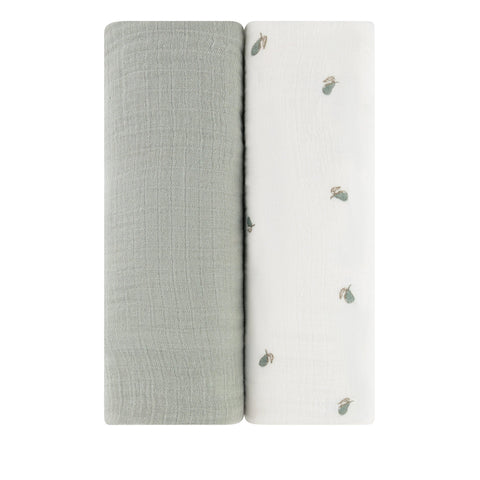 Ely's & Co Sage Pear + Solid Sage Muslin Swaddle Pack