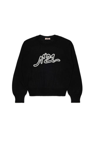 N21 Black Contrast Logo Embroidered Knit Sweater