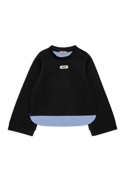 N21 Black/Blue Stripe Hi Lo Neoprene Sweatshirt