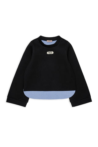 N21 Black/Blue Stripe Hi Lo Neoprene Sweatshirt