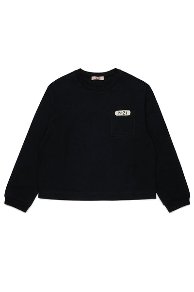 N21 Black Crochet Logo LS Tee