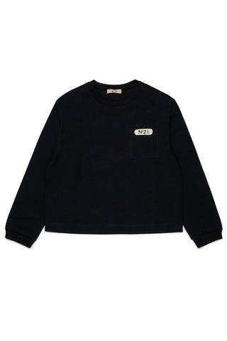 N21 Black Crochet Logo LS Tee
