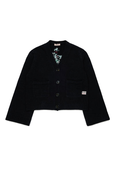 N21 Black Basic Jacquard Flowers Knit Cardigan