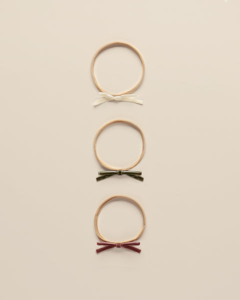 Noralee Poppy/Ivory/Olive Velvet Bow Headbands