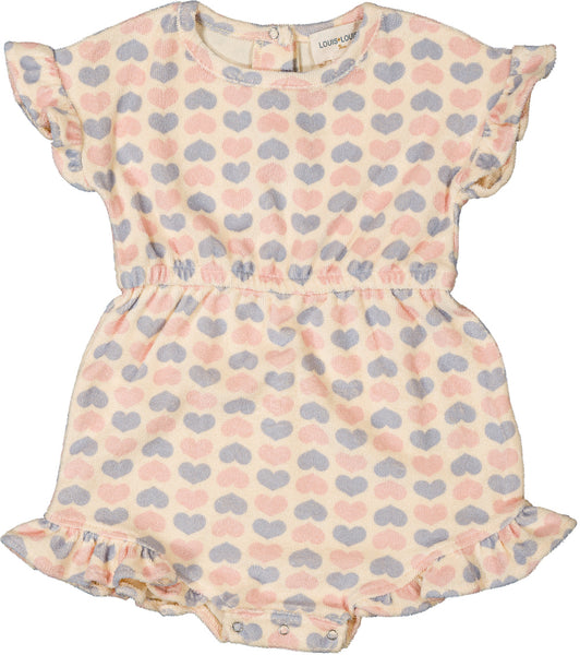 Louis Louise Pink Heart Terry Pampa Romper