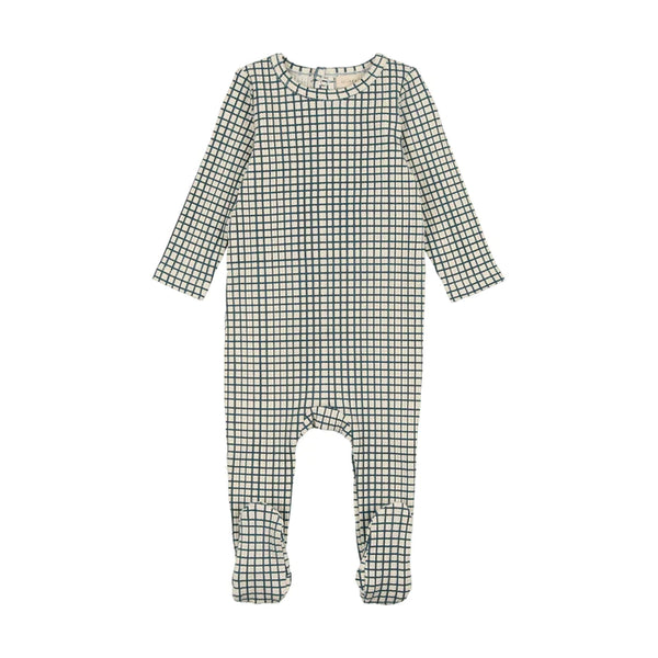 Lil Legs Blue Windowpane Printed Footie