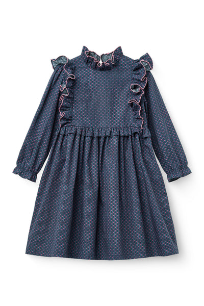 Copenhagen Colors Navy Flower AOP Frill Dress