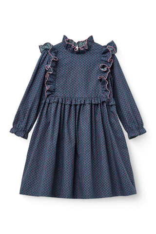 Copenhagen Colors Navy Flower AOP Frill Dress