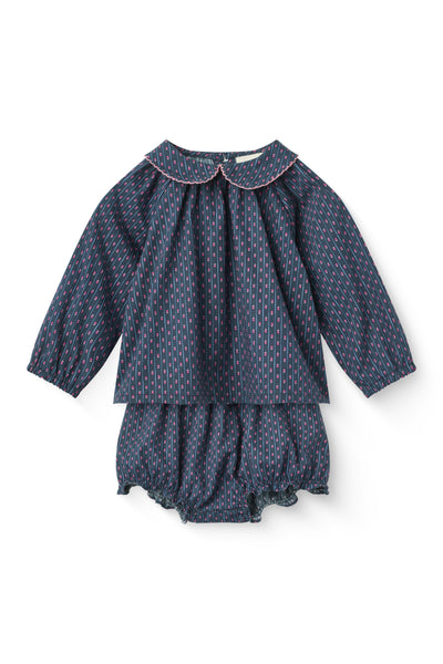 Copenhagen Colors Navy Flower AOP Blouse + Bloomer Set