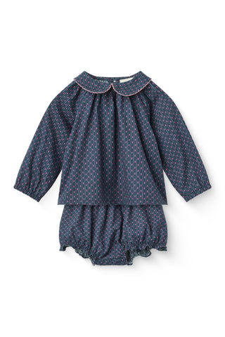 Copenhagen Colors Navy Flower AOP Blouse + Bloomer Set