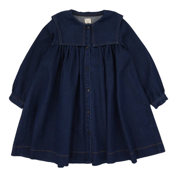 Lil Legs Navy Denim Pleated Sailor Dress PSD-NAVD