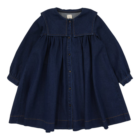 Lil Legs Navy Denim Pleated Sailor Dress PSD-NAVD