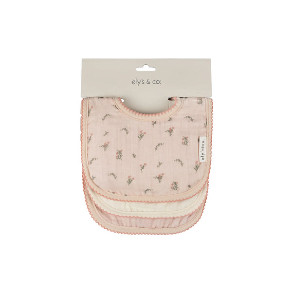 Ely's & Co Pink Gingko Muslin Terry Bibs Pack