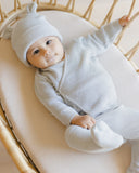 Quincy Mae Ice Blue Knit Wrap Top + Footed Pant Set
