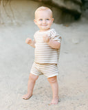 Quincy Mae Oat Stripe Waffle Shortie Set