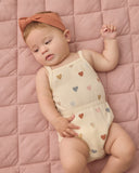 Quincy Mae Natural Confetti Hearts Waffle Cinch Romper
