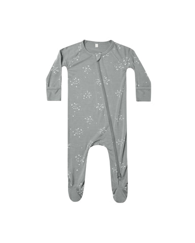 Quincy Mae Dusty Blue Twinkle Bamboo Zip Up Footie