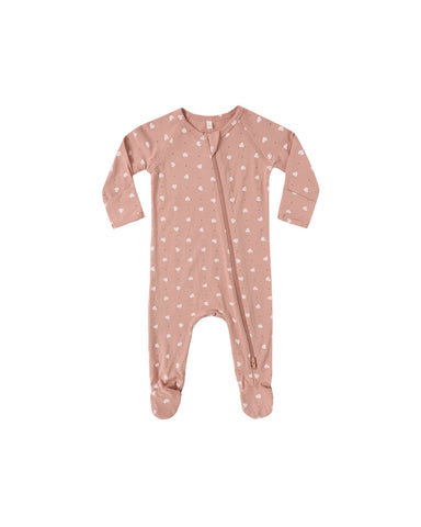 Quincy Mae Pink Hearts Bamboo Zip Footie