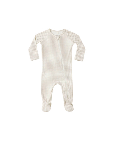 Quincy Mae Ivory Oat Gingham Bamboo Zip Footie