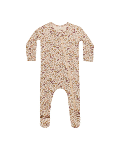 Quincy Mae Shell Posy Bamboo Zip Footie