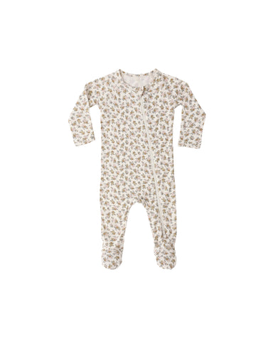 Quincy Mae Ivory Wildflower Bamboo Zip Footie