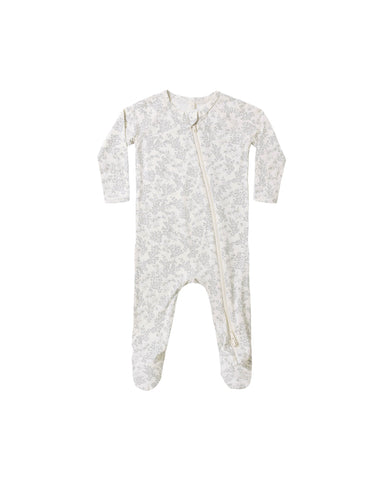 Quincy Mae Ivory Cloud Floral Bamboo Zip Footie