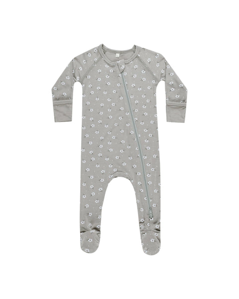 Quincy Mae Dusty Blue Ditsy Bamboo Zip Footie