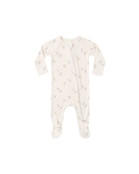 Quincy Mae Natural Elephants Bamboo Zip Footie