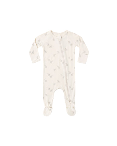 Quincy Mae Natural Elephants Bamboo Zip Footie