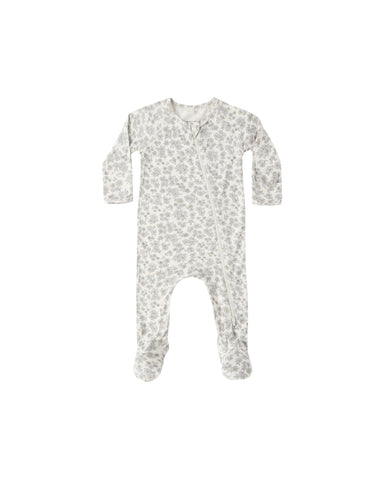 Quincy Mae Ivory Blue Floral Bamboo Zip Footie