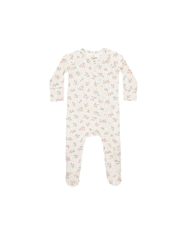 Quincy Mae Ivory Strawberries Bamboo Zip Footie