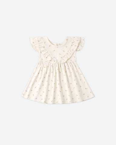 Quincy Mae Ivory Petit Fleur Sleeveless Ruffle V Dress