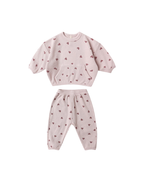 Quincy Mae Lilac Hearts Waffle Slouch Set