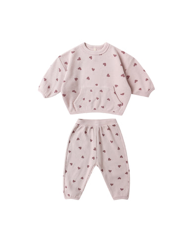 Quincy Mae Lilac Hearts Waffle Slouch Set
