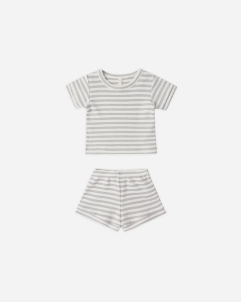 Quincy Mae Sage Stripe Waffle Shortie Set