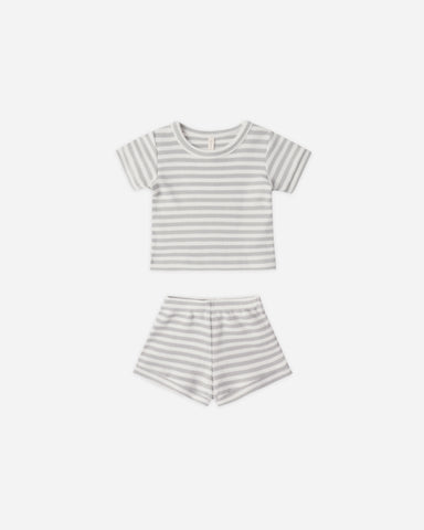 Quincy Mae Sage Stripe Waffle Shortie Set