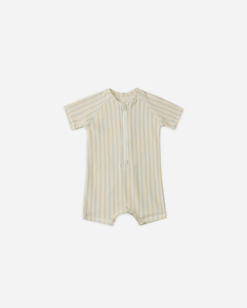 Quincy Mae Blue + Butterscotch Stripe Zip Rashguard One-Piece