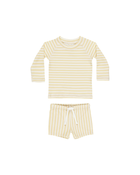 Quincy Mae Ivory Yellow Stripe Finn Rashguard + Short Set