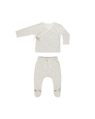 Quincy Mae Ivory Scatter Wrap Top + Footed Pant Set